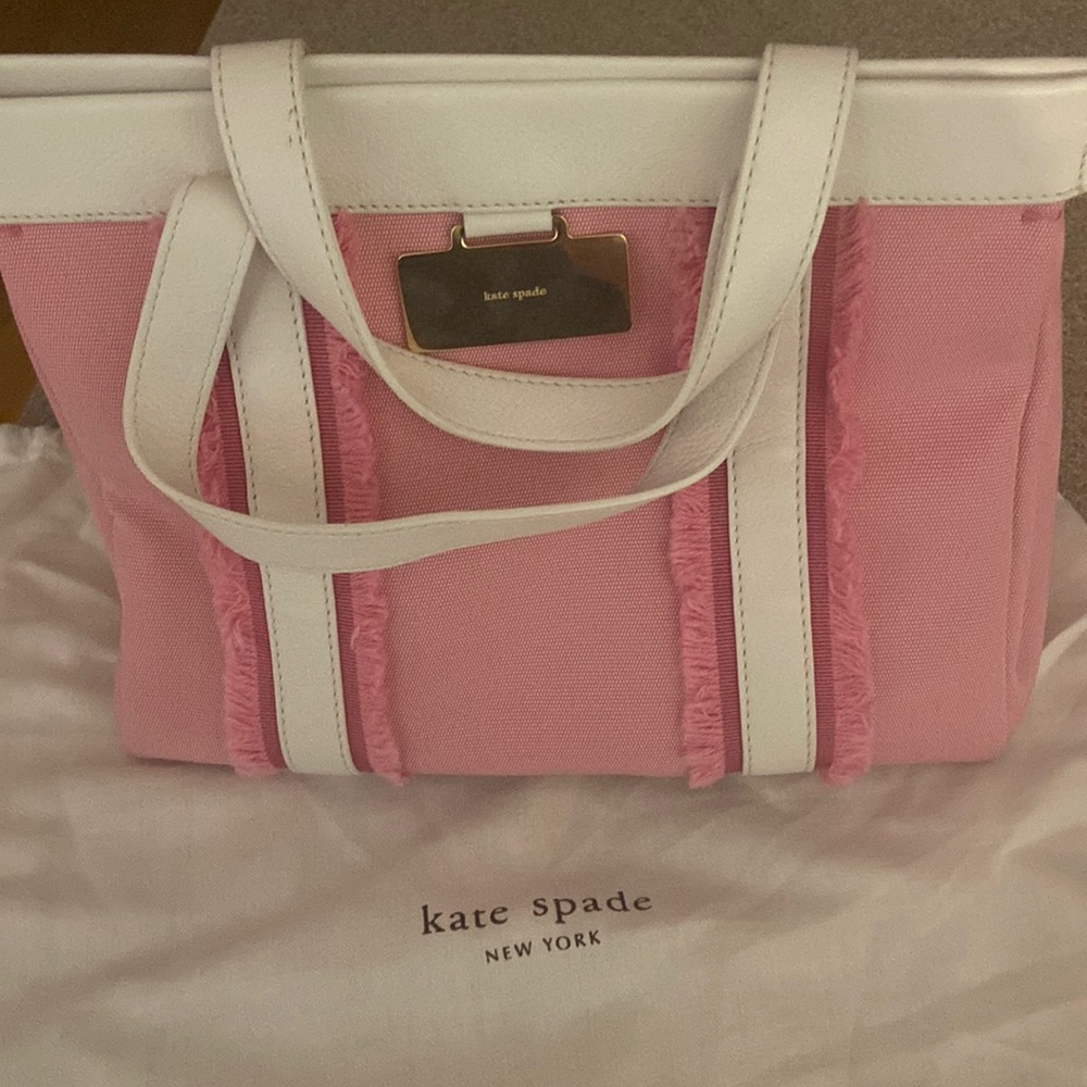 Kate Spade, fabric with leather, purse, pink & white